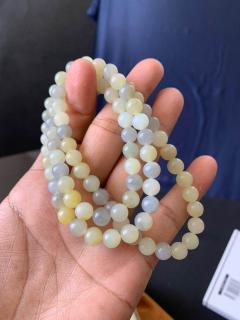 和田玉新疆黑山料糖青花三彩卡8圆珠108项链