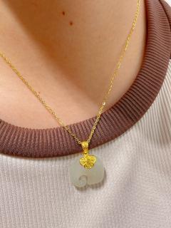vana足金999祥瑞大象和田玉吊坠黄金项链24k纯金生日礼物送女友