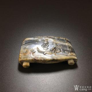 明清 和田玉青花玉雕仙人乘槎文房墨床