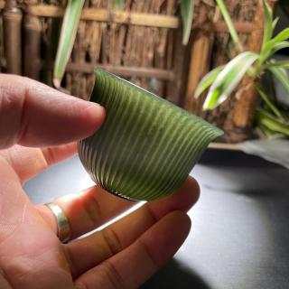 苏工和田玉拉丝造型青玉玉杯茶碗素净高雅