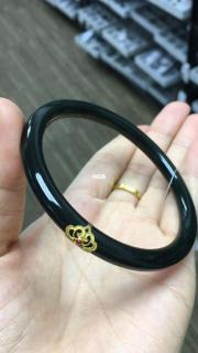 精品天然和田玉塔青18k金手镯💰599