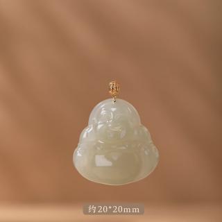 大肚佛吊坠女戴和田玉坠18k金 和田玉弥勒佛20*20mm【真金扣头1