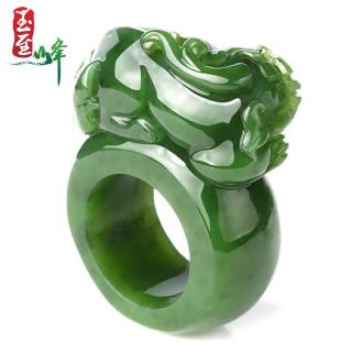 玉至峰新疆和田玉碧玉招财貔貅戒指天然玉石霸气男内径22mm大扳指