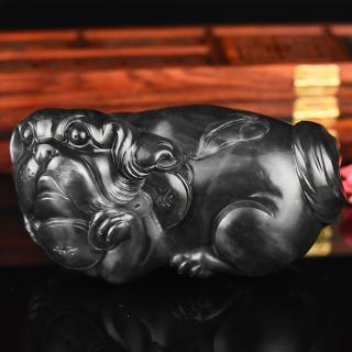 新疆和田玉青花玉 苏工大狗 守护家业 旺财 吊坠