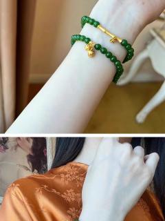 碧玉菠菜绿手链女款节节高升两世欢和田玉手串小众设计感莲蓬吊坠