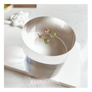 冰透水润和田玉耳钉美国14k包金水洗不掉色基础简约百搭小巧精致