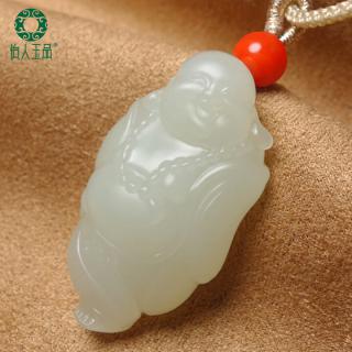 怡人玉品和田玉弥勒佛吊坠 佛公玉坠 大肚佛项链 男女款玉佛笑 弥勒佛