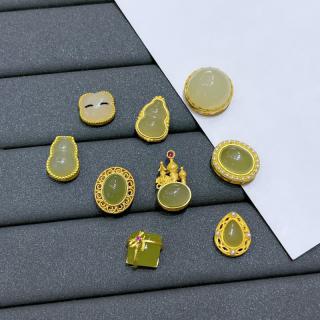 dl 1998 和田玉小葫芦配件s925古法銀镀金葫芦城堡礼物隔珠配 sc和田