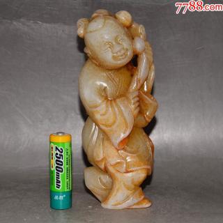 和田玉白玉红沁招财聚宝仙童摆件
