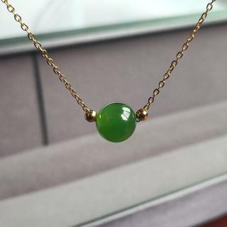 天然a货俄料和田玉碧玉单珠项链10mm 14k包金 转运珠菠菜苹果绿女