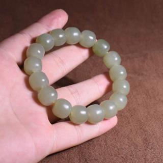 方言和田玉精品佩戴级青海老坑料细腻冰底湖水绿13mm老型珠手链h3